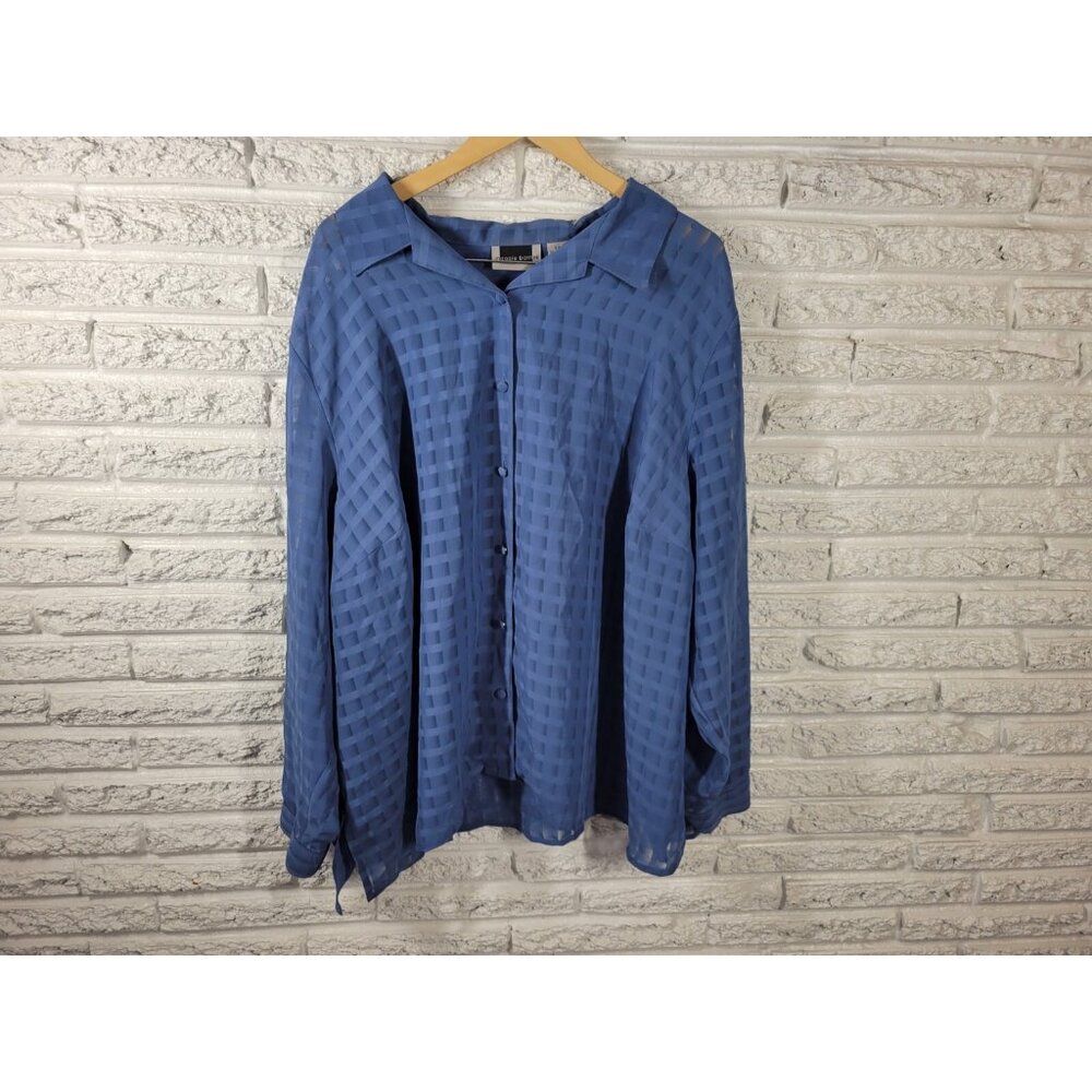 Maggie Barnes 32W Plus Top Blue Long Sleeve Button Up Shirt Collared BLU33E